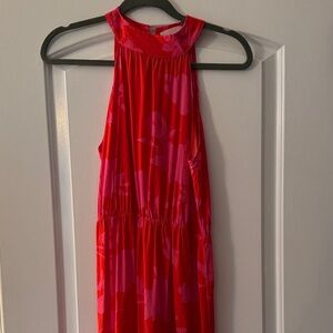 Red and Pink Sleeveless Dress